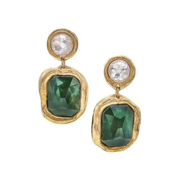 Yves Saint Laurent Gold Emerald Green Haute Costume Earrings