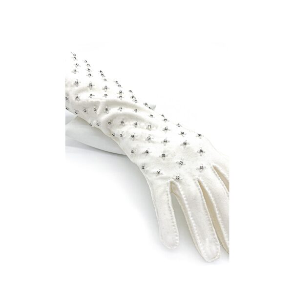 Vintage White Ultrasuede Gloves with Crystal Bead Details