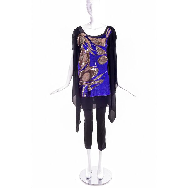Vionnet Blue and Gold Embellished Tunic Top