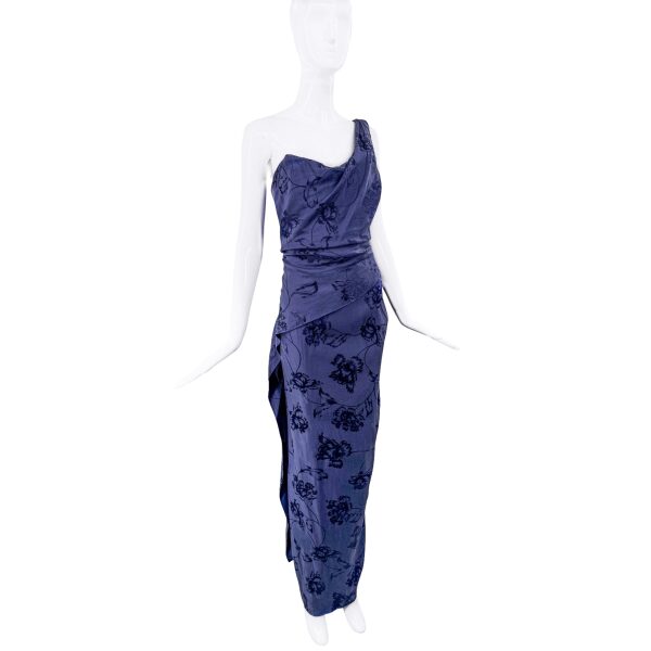 Vivienne Westwood Blue One Shoulder Corset Floral Print Dress Gown