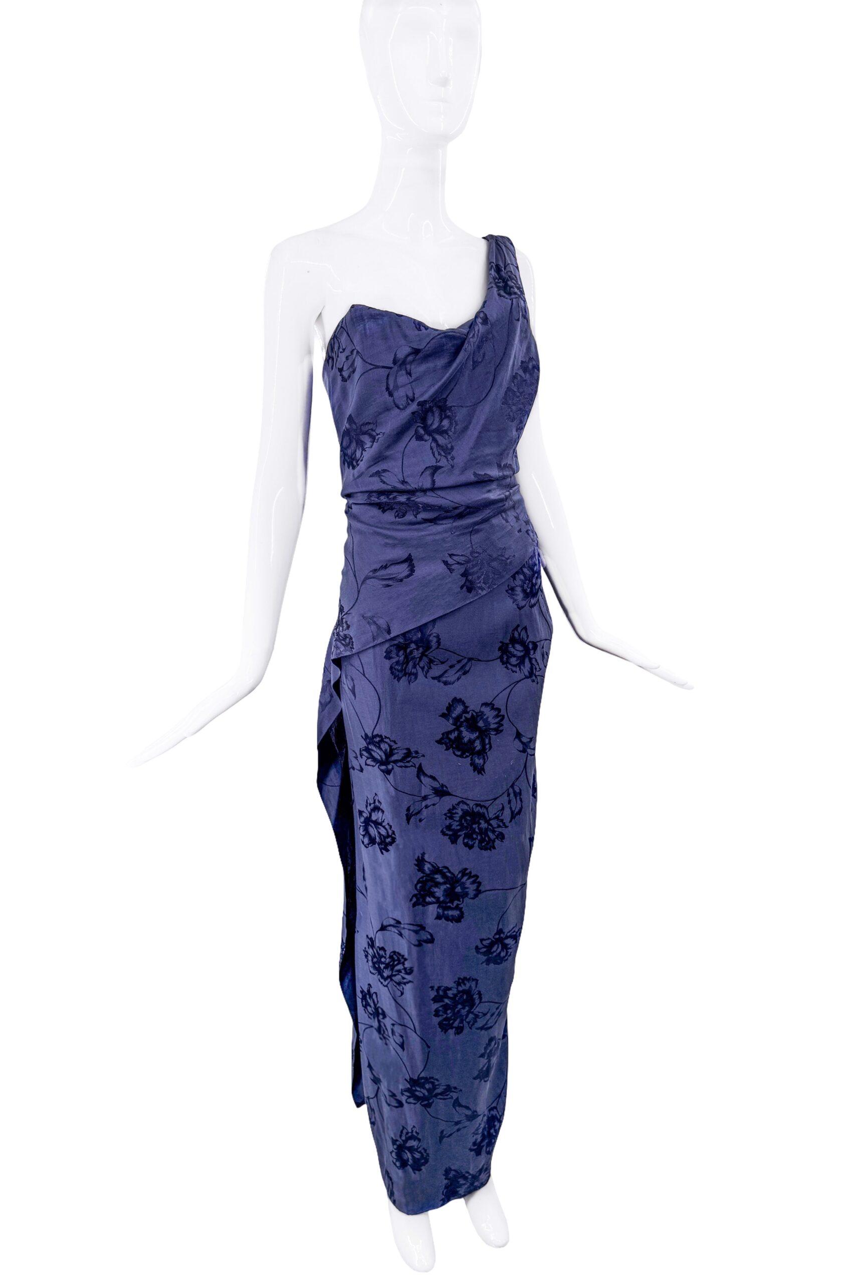 Vivienne Westwood Blue One Shoulder Corset Floral Print Dress Gown Vivienne Westwood Blue One Shoulder Corset Floral Print Dress Gown