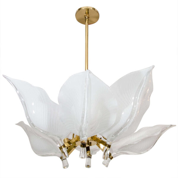 Spectacular six leaf handblown Murano glass chandelier designed by Franco Luce 1970’s
