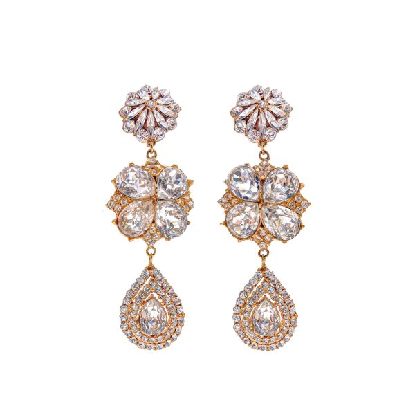 Yves Saint Laurent Gold Diamond Crystal Clover Chandelier Earrings