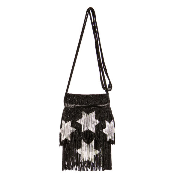 Saint Laurent Paris Black and Silver Beaded Fringe Star Bag