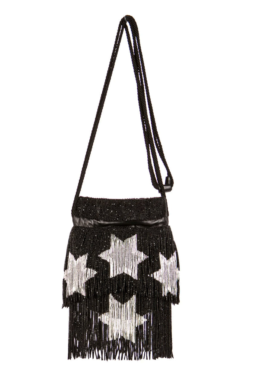 Saint Laurent Paris Black and Silver Beaded Fringe Star Bag Saint Laurent Paris Black and Silver Beaded Fringe Star Bag