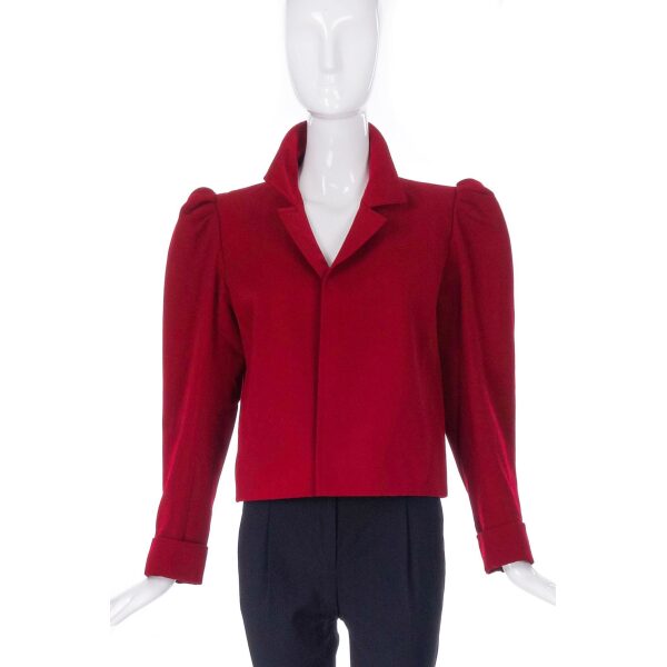 Saint Laurent Red Garbadine Wool Puff Sleeve Jacket