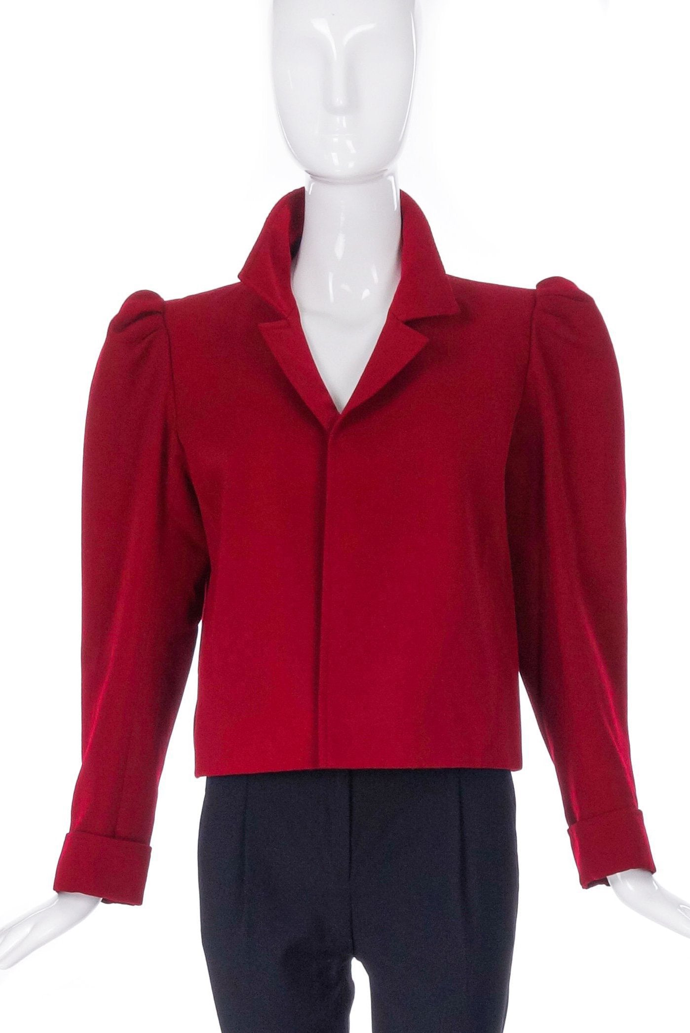 Saint Laurent Red Garbadine Wool Puff Sleeve Jacket Saint Laurent Red Garbadine Wool Puff Sleeve Jacket