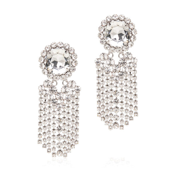 Alessandra Rich Silver Crystal Fringe Oversized Earrings