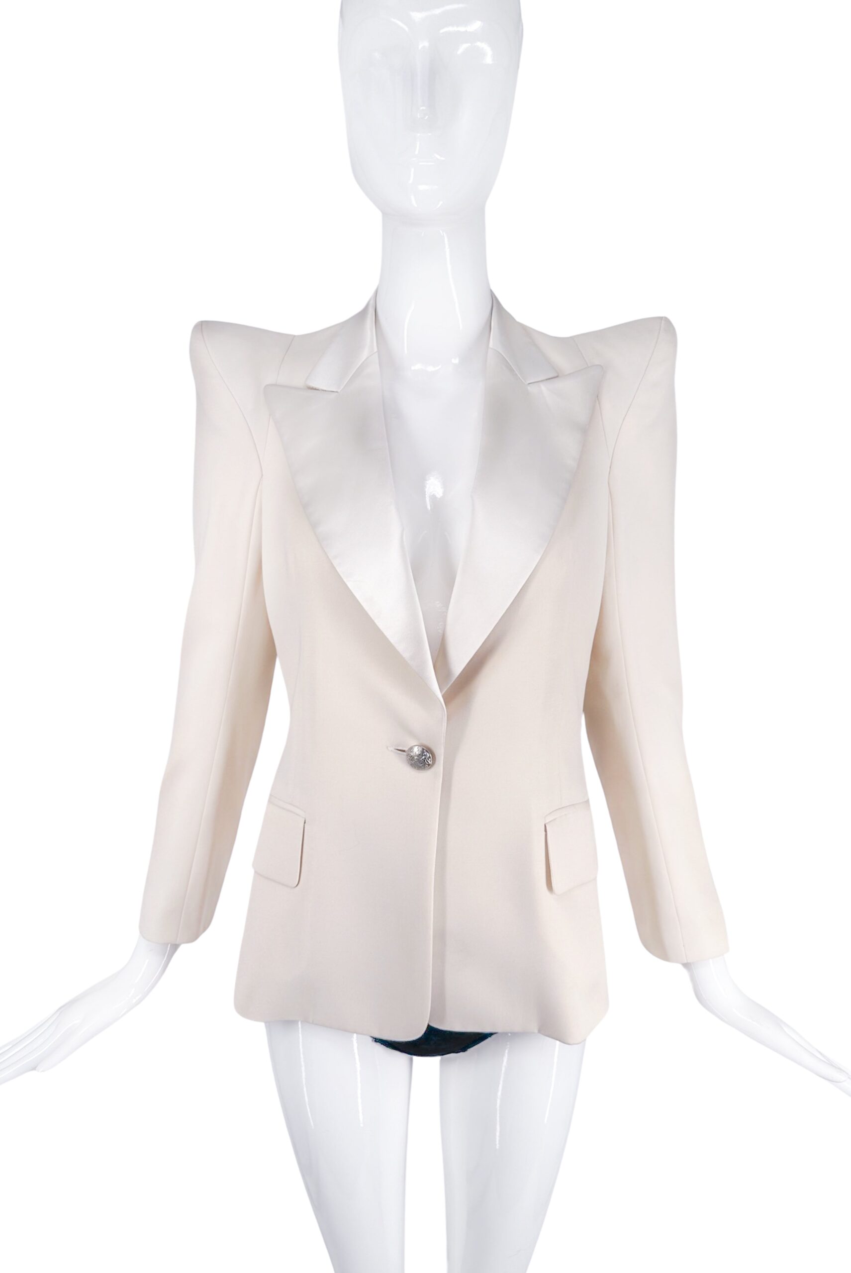 Balmain White Pagoda Power Shoulder Tuxedo Jacket Balmain White Pagoda Power Shoulder Tuxedo Jacket