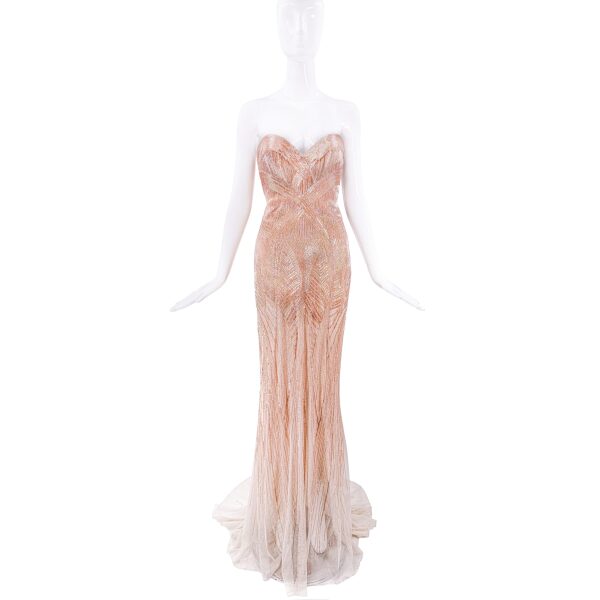 Roberto Cavalli Pink Sequin Strapless Dress Gown