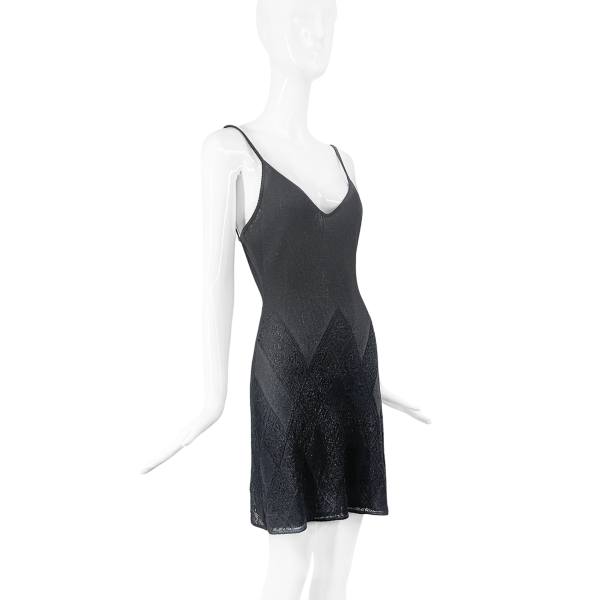 Christian Dior by John Galliano Black Lurex Diamond Texture Slip Dress Spring 1999