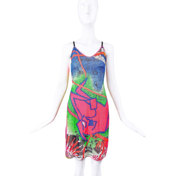 Christian Dior by John Galliano Multicolor Neon Graffiti London Map Print Dress Fall 2001 Runway