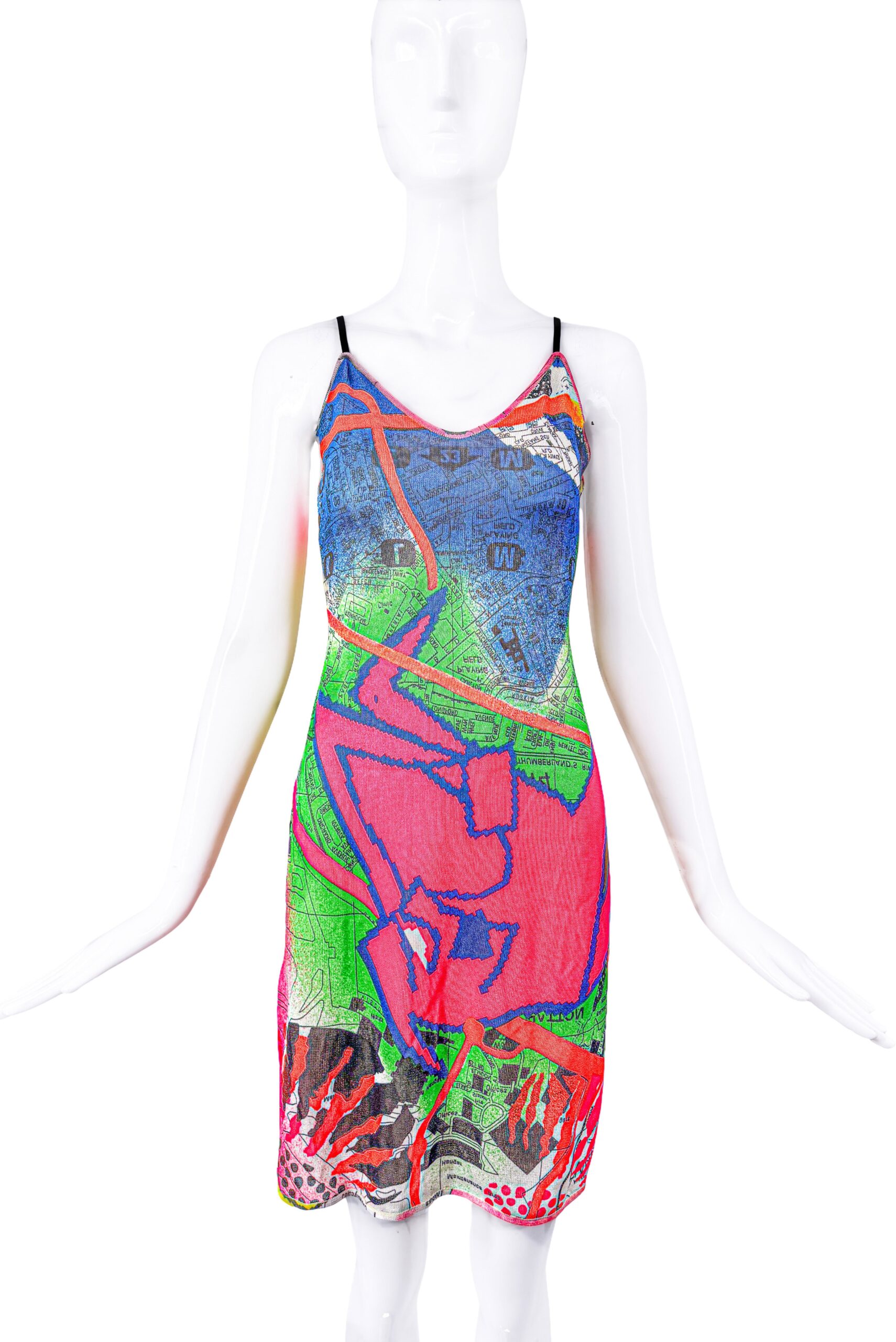 Christian Dior by John Galliano Multicolor Neon Graffiti London Map Print Dress Fall 2001 Runway Christian Dior by John Galliano Multicolor Neon Graffiti London Map Print Dress Fall 2001 Runway