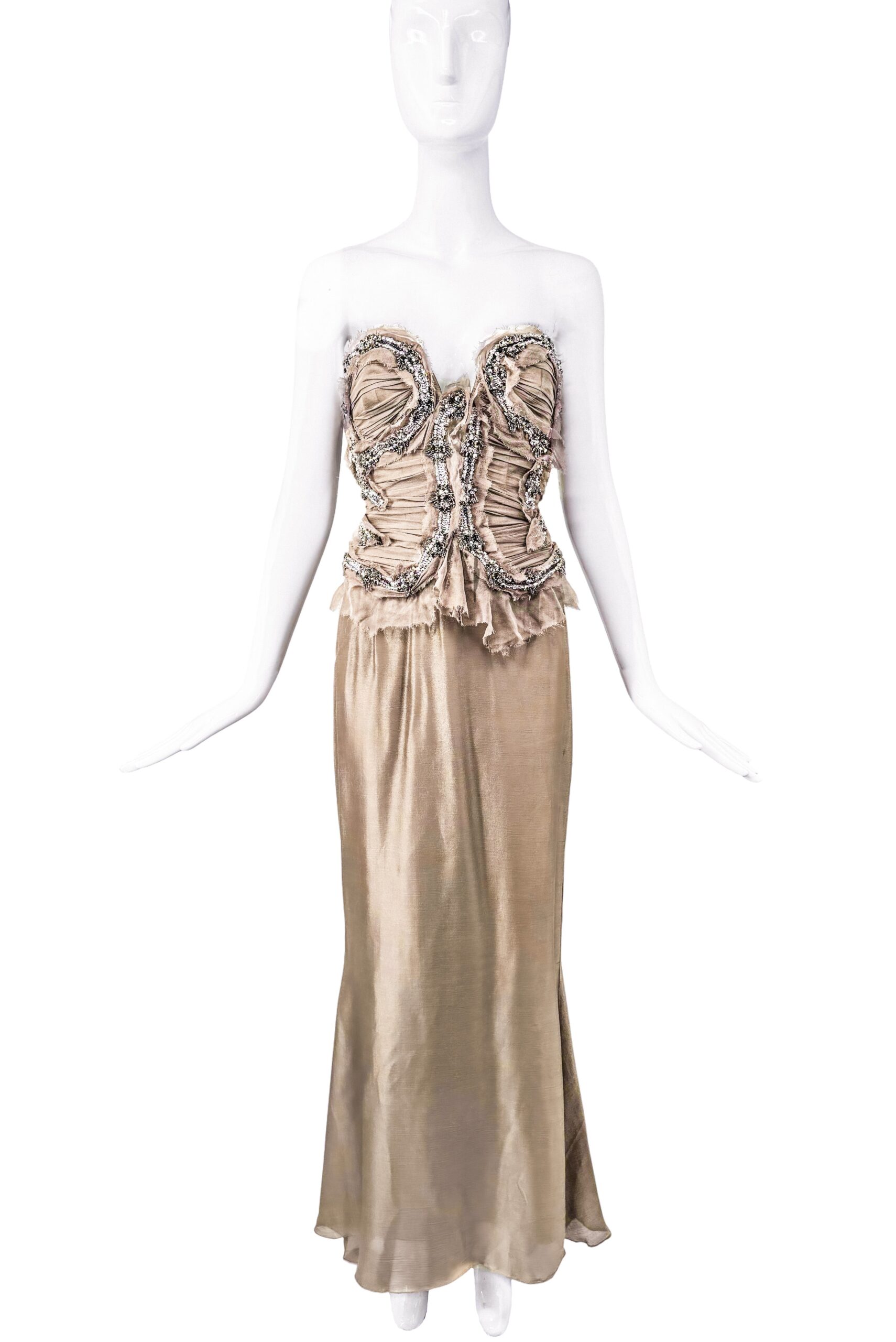DSquared Grey Gold Metallic Crystal Corset Two Piece Gown DSquared Grey Gold Metallic Crystal Corset Two Piece Gown