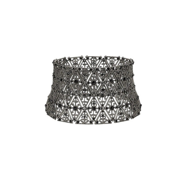 Christian Dior Blackened Silver Triangle Hinges Crystal Wide Choker