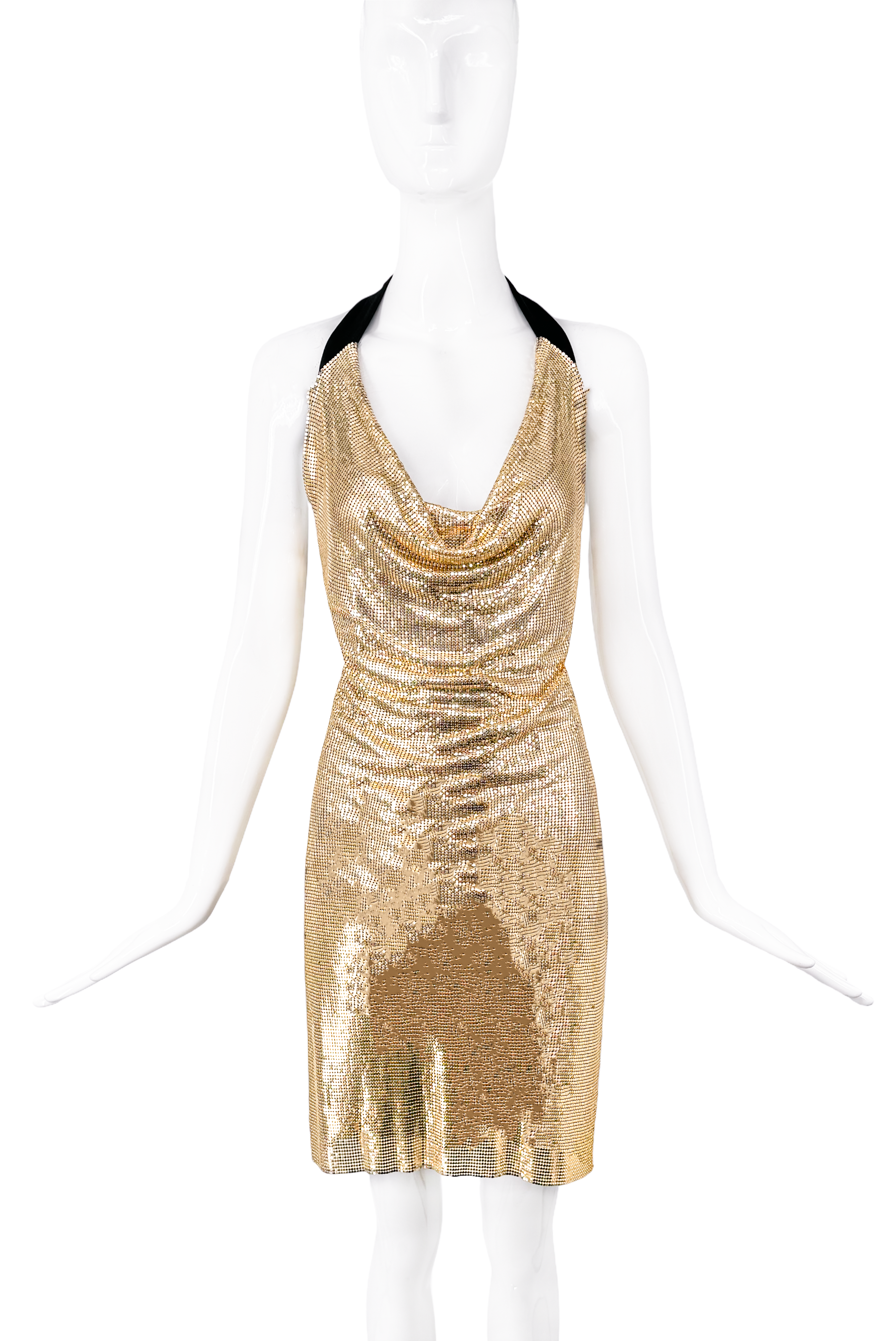 Versace Gold Chainmail Draped Halter Dress Versace Gold Chainmail Draped Halter Dress