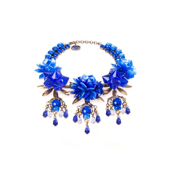 Gucci Lapis Lazuli Blue Resin and Crystal Floral Necklace SS2013
