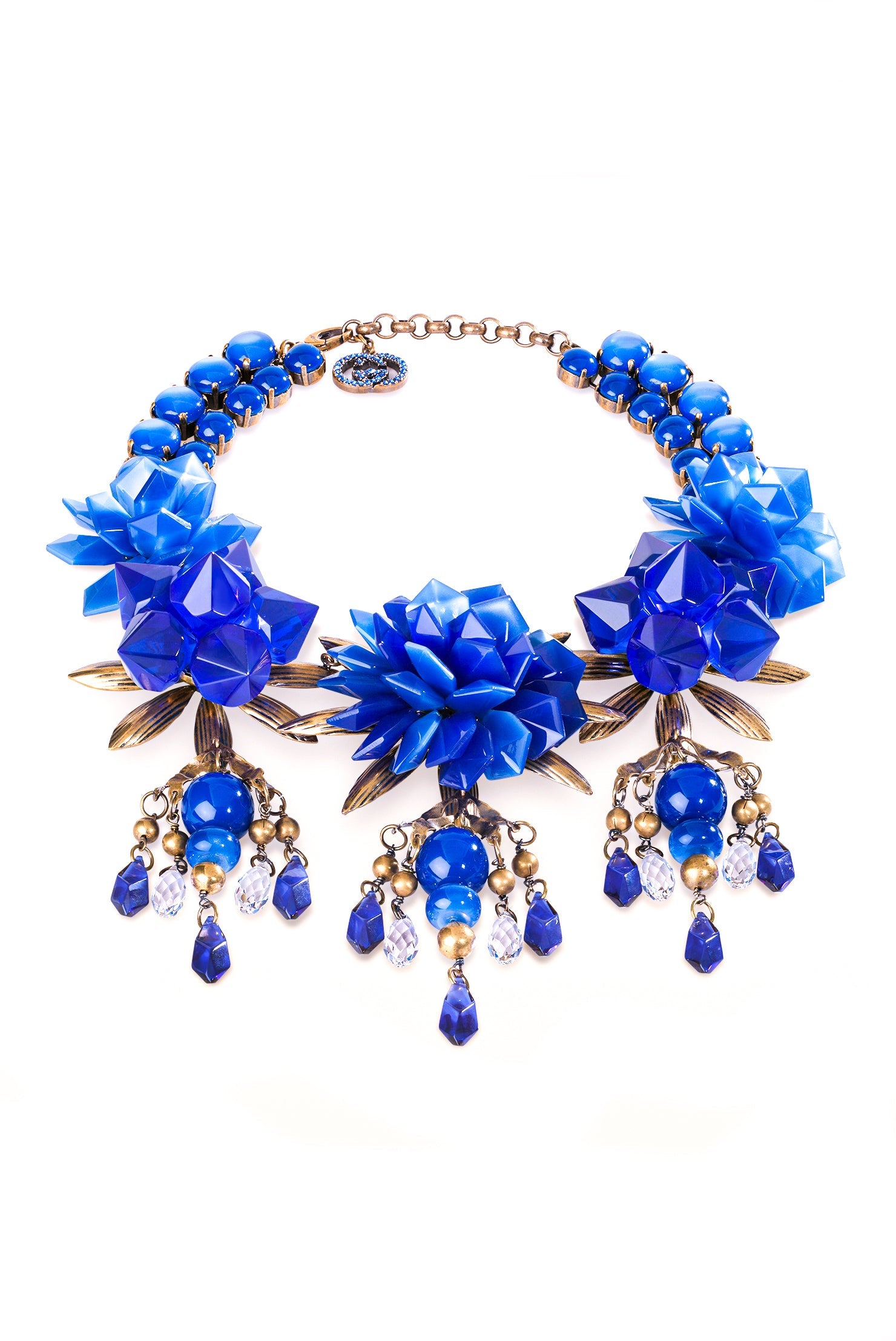 Gucci Lapis Lazuli Blue Resin and Crystal Floral Necklace SS2013 Gucci Lapis Lazuli Blue Resin and Crystal Floral Necklace SS2013