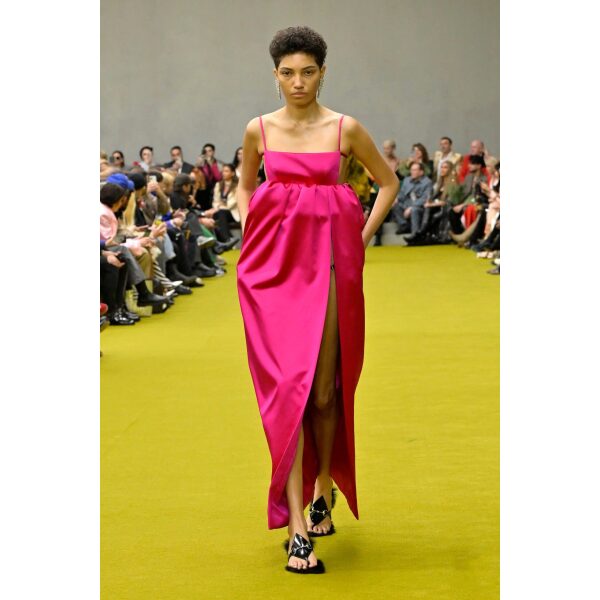 Gucci Pink Silk Slit Cut Out Peplum Gown FW23