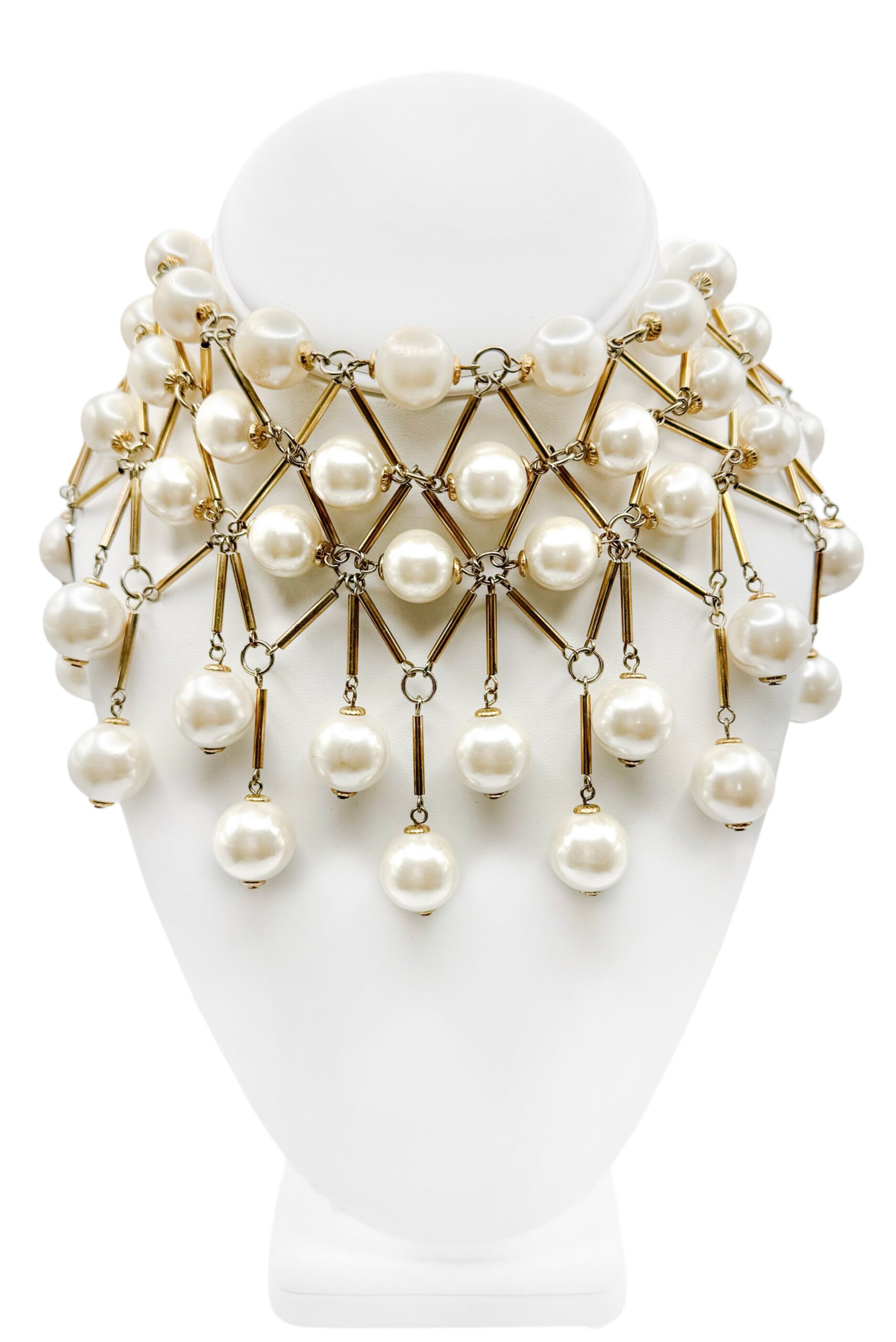 Poggi Paris Gold Dramatic Four Layer Pearl Bib Collar Necklace Poggi Paris Gold Dramatic Four Layer Pearl Bib Collar Necklace