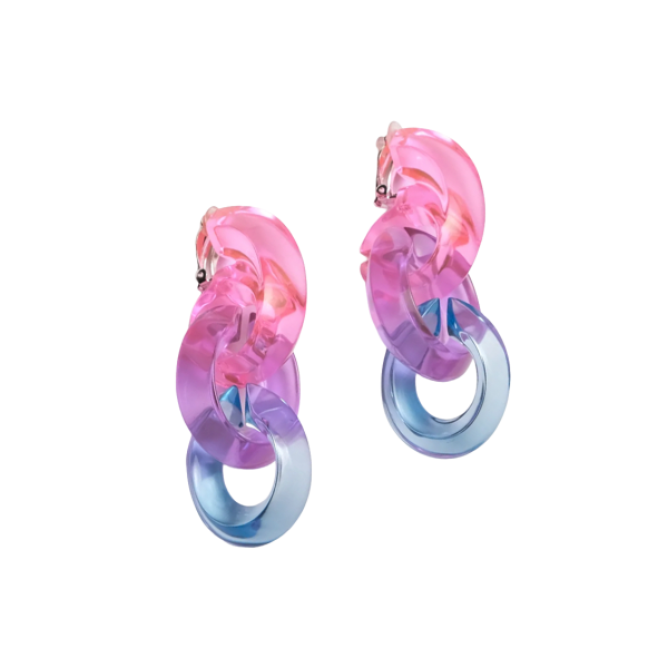 Monies Pink Purple and Blue Lucite Link Drop Earrings