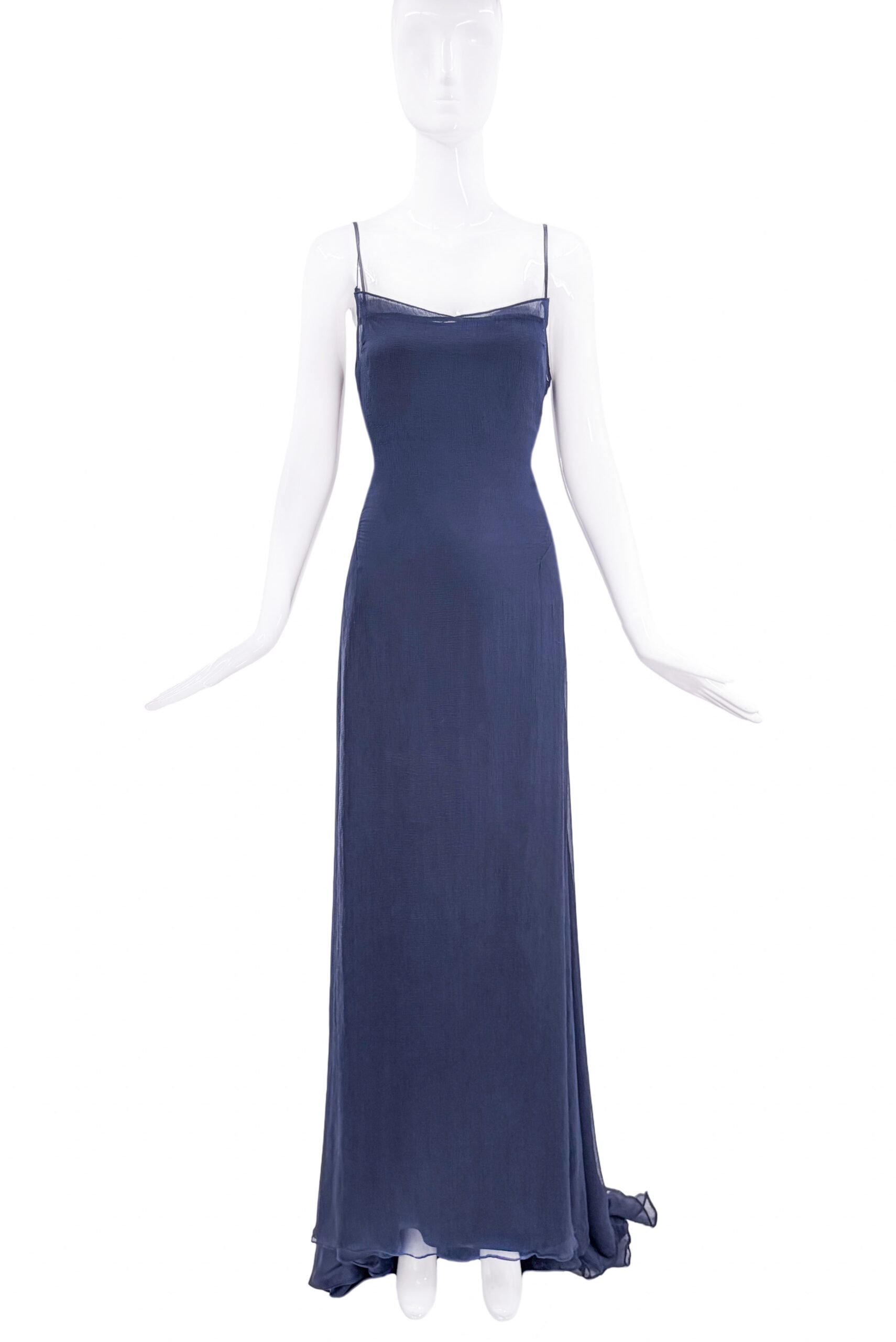 Esteban Cortezar Navy Blue Mesh Slip Dress Gown Esteban Cortezar Navy Blue Mesh Slip Dress Gown
