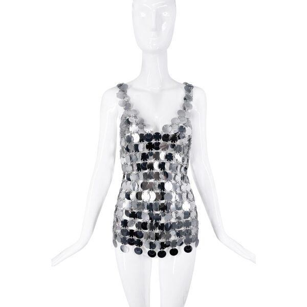 Paco Raban Silver Sequin Chainmail Chain Tank Top