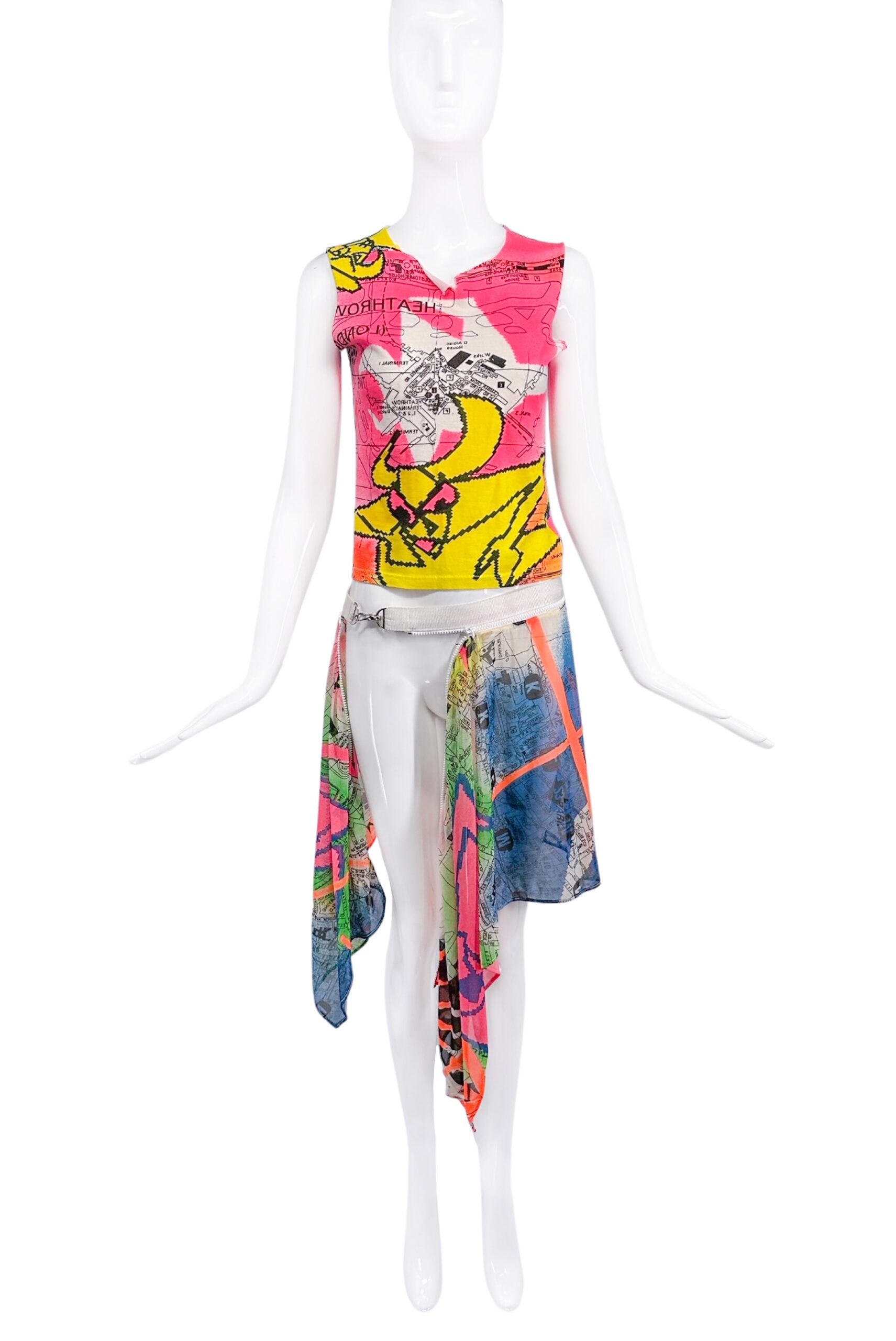 Christian Dior by John Galliano Multicolor Neon Graffiti Print Handkerchief Hem Chiffon Skirt Christian Dior by John Galliano Multicolor Neon Graffiti Print Handkerchief Hem Chiffon Skirt