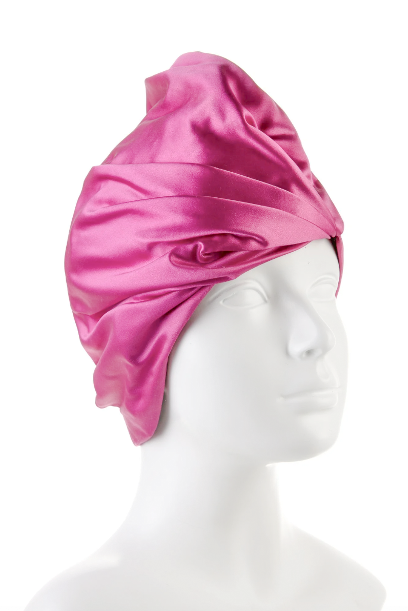 Prada Pink Silk Satin Peplum Tailored Turban Hat Spring 2006 Prada Pink Silk Satin Peplum Tailored Turban Hat Spring 2006