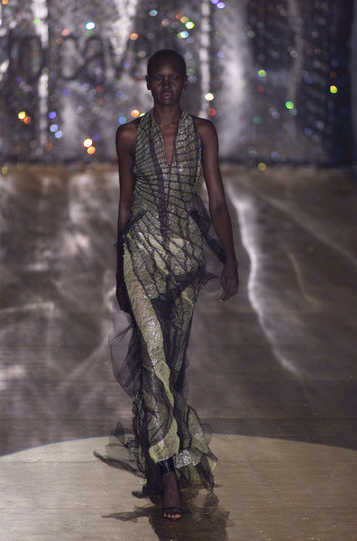 Roberto Cavalli Yellow with Black Tulle “Courtney Love” Dress Gown Spring Summer 2001 Runway Roberto Cavalli Yellow with Black Tulle “Courtney Love” Dress Gown Spring Summer 2001 Runway