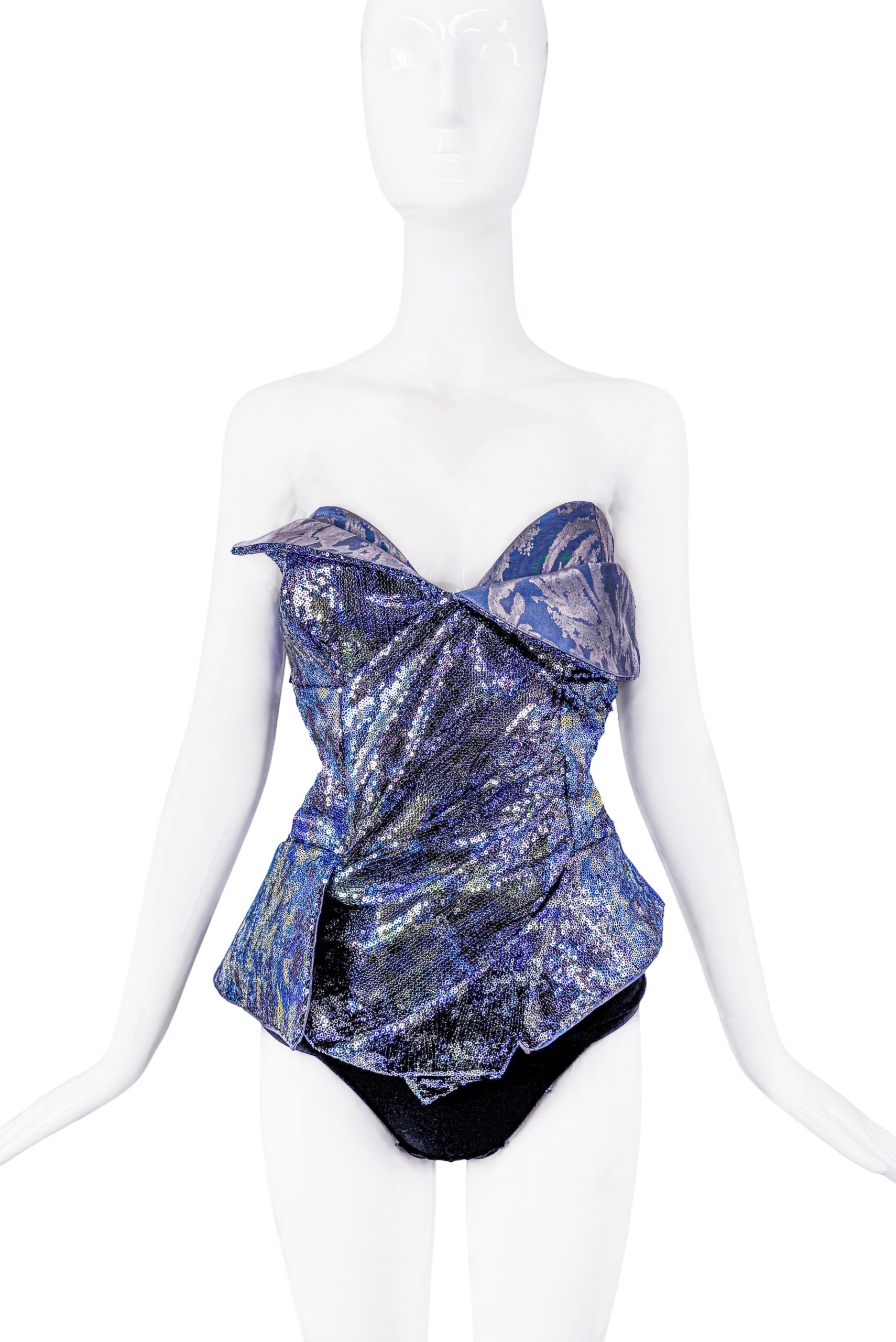 Vivienne Westwood Blue Sparkle Sequin Sculptural Corset Top Vivienne Westwood Blue Sparkle Sequin Sculptural Corset Top
